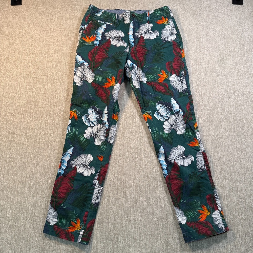 Gap For Good Pants Mens 30x30 Green Floral Slim Fit Tropical Island Botanical